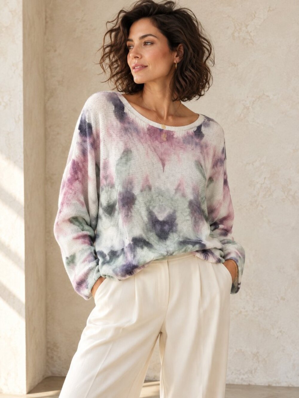 Anna Melani Made in Italy Pastel Tie Dye Oversized Knit Sweater S Boho Coastal